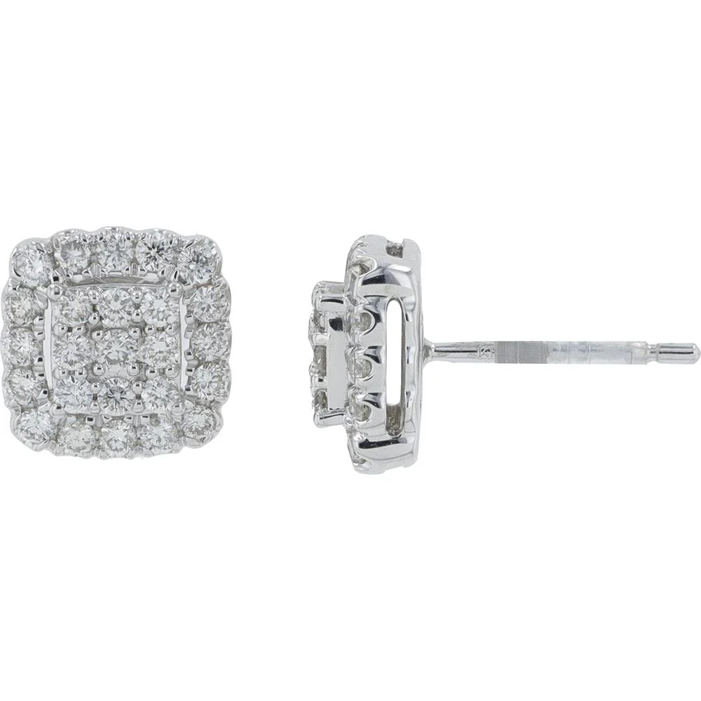 14K White Gold 3/4 Carat Diamond Square Halo Earring & Pendant Set - 0.75 Carat Total Diamond Weight - Image 3