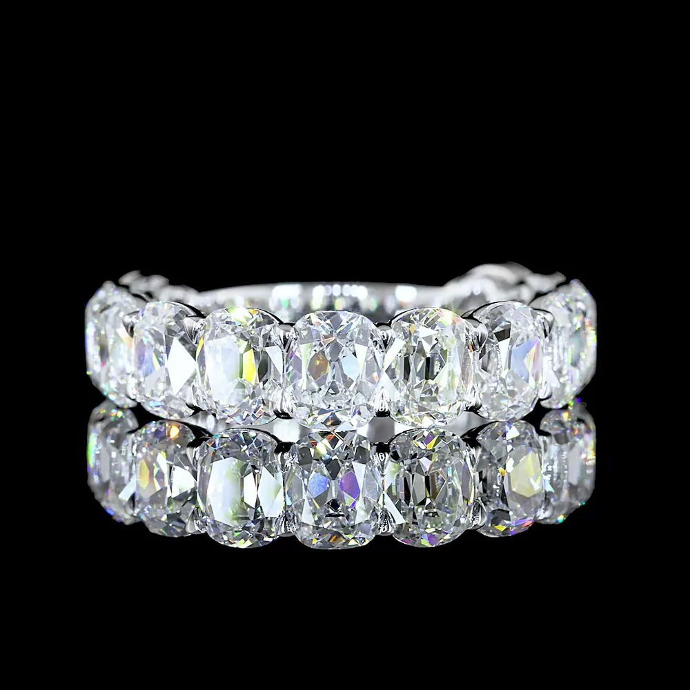 14K White Gold 3/4 Eternity Band with 12 Antique Cushion Cut Lab Diamonds - 4.91 Carat Total Weight, E-F Color, VS Clarity - Covaloro Fine Jewelry