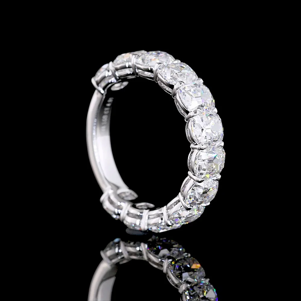 14K White Gold 3/4 Eternity Band with 12 Antique Cushion Cut Lab Diamonds - 4.91 Carat Total Weight, E-F Color, VS Clarity - Covaloro Fine Jewelry - Image 3