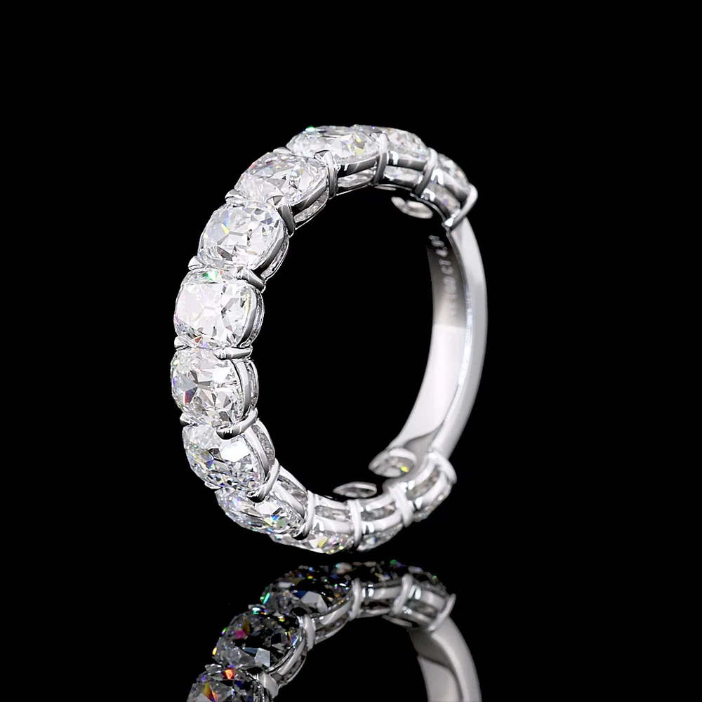 14K White Gold 3/4 Eternity Band with 12 Antique Cushion Cut Lab Diamonds - 4.91 Carat Total Weight, E-F Color, VS Clarity - Covaloro Fine Jewelry - Image 4