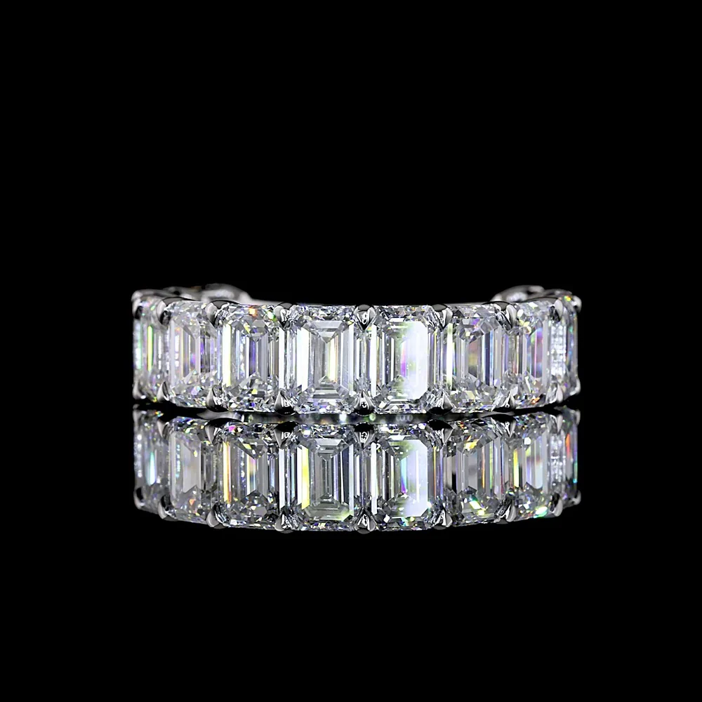 14K White Gold 3/4 Eternity Band with 13 Emerald Cut Lab Diamonds - 5.50 Carats Total Diamond Weight - Covaloro Fine Jewelry