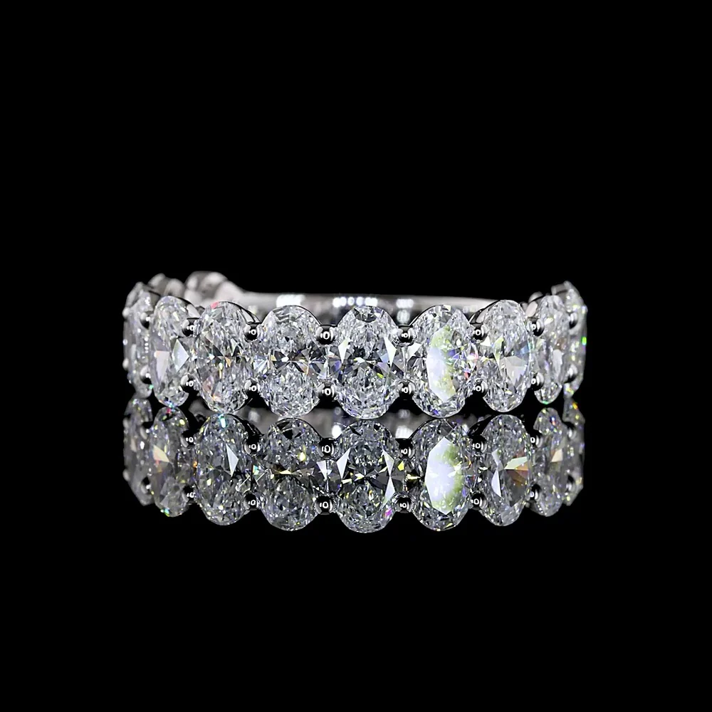 14K White Gold 3/4 Eternity Band with 13 North-South Prong Set Oval Lab Diamonds - 3.32 Carats Total Diamond Weight - Covaloro Fine Jewelry