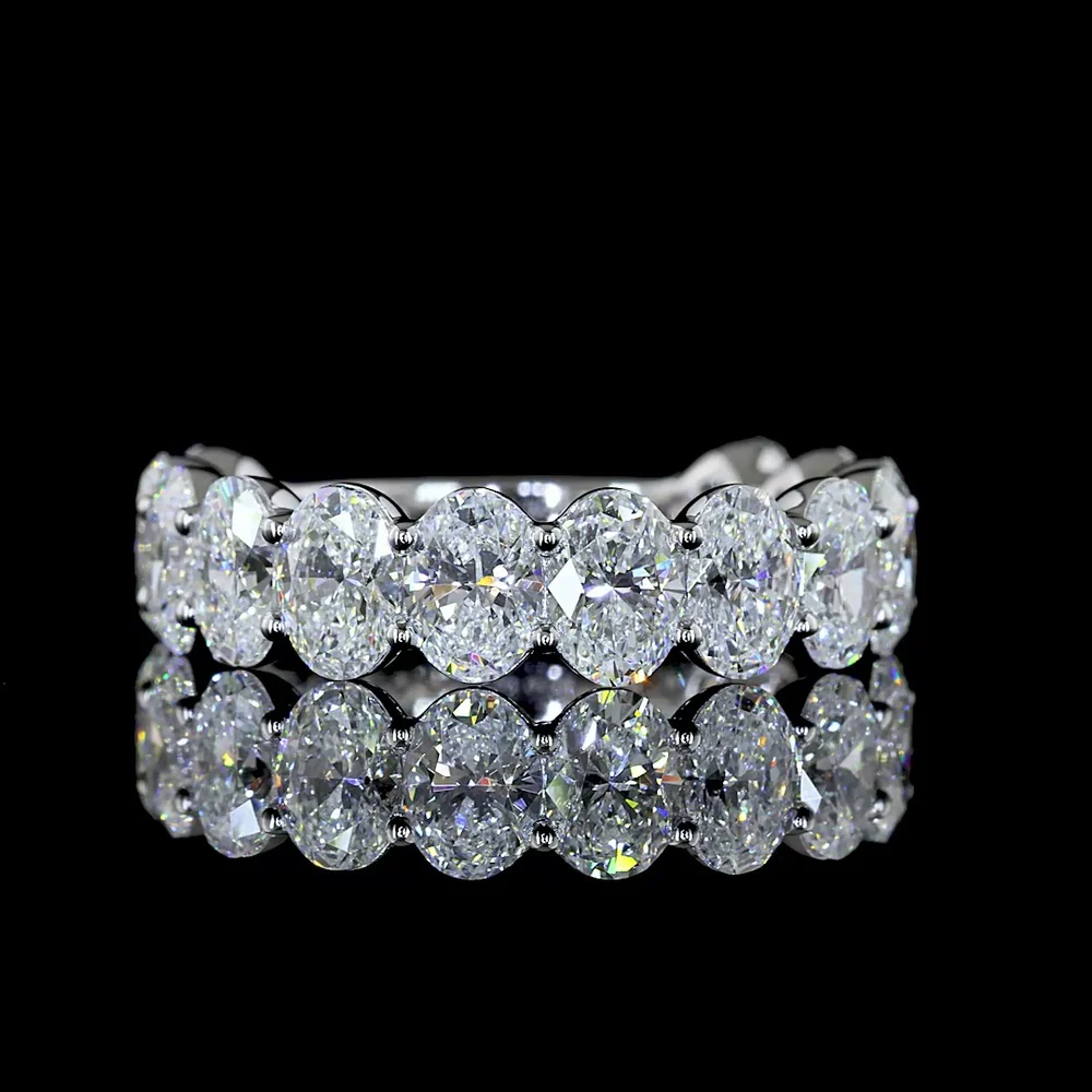 14K White Gold 3/4 Eternity Band with 13 North-South Set Oval Lab Diamonds - 4.10 Carat Total Weight, E-F Color, VS Clarity - Covaloro Fine Jewelry