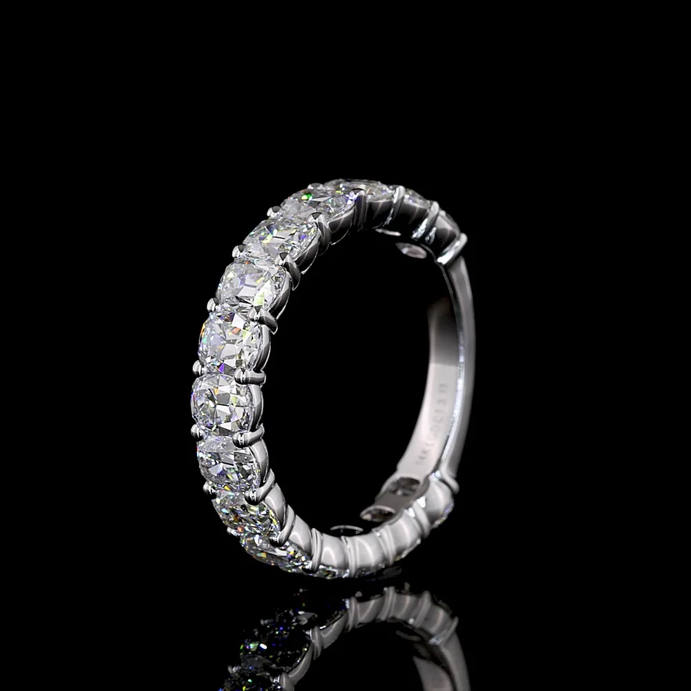 14K White Gold 3/4 Eternity Band with 15 Antique Cushion Cut Lab Diamonds - 3.11 Carat Total Diamond Weight - Covaloro Fine Jewelry - Image 4