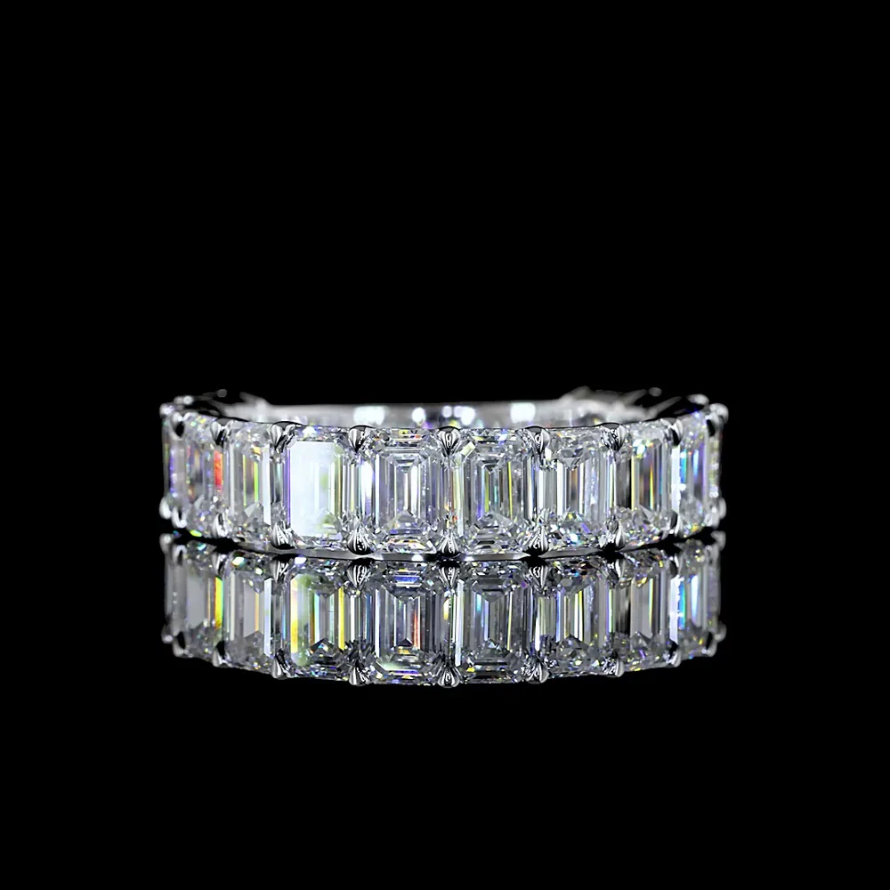 14K White Gold 3/4 Eternity Band with 15 Emerald Cut Lab Diamonds - 4.12 Carat Total Weight, E-F Color VS Clarity - Covaloro Fine Jewelry