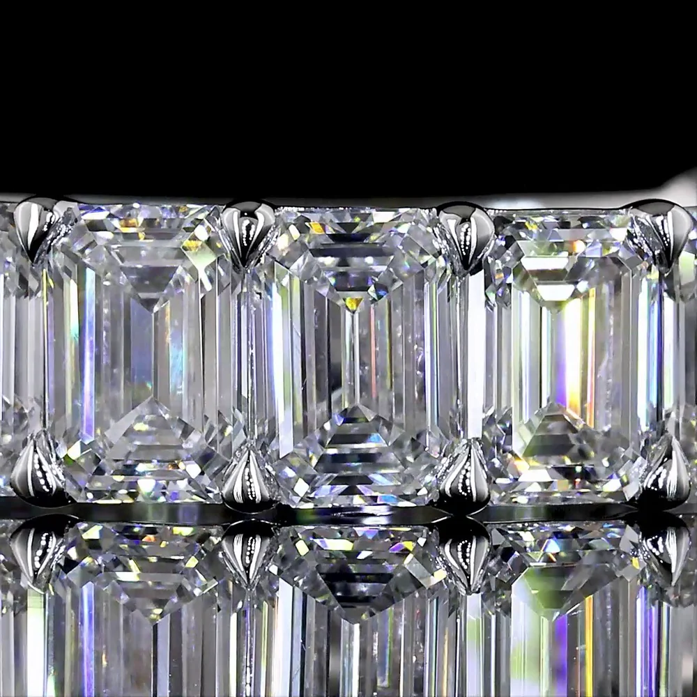 14K White Gold 3/4 Eternity Band with 15 Emerald Cut Lab Diamonds - 4.12 Carat Total Weight, E-F Color VS Clarity - Covaloro Fine Jewelry - Image 2