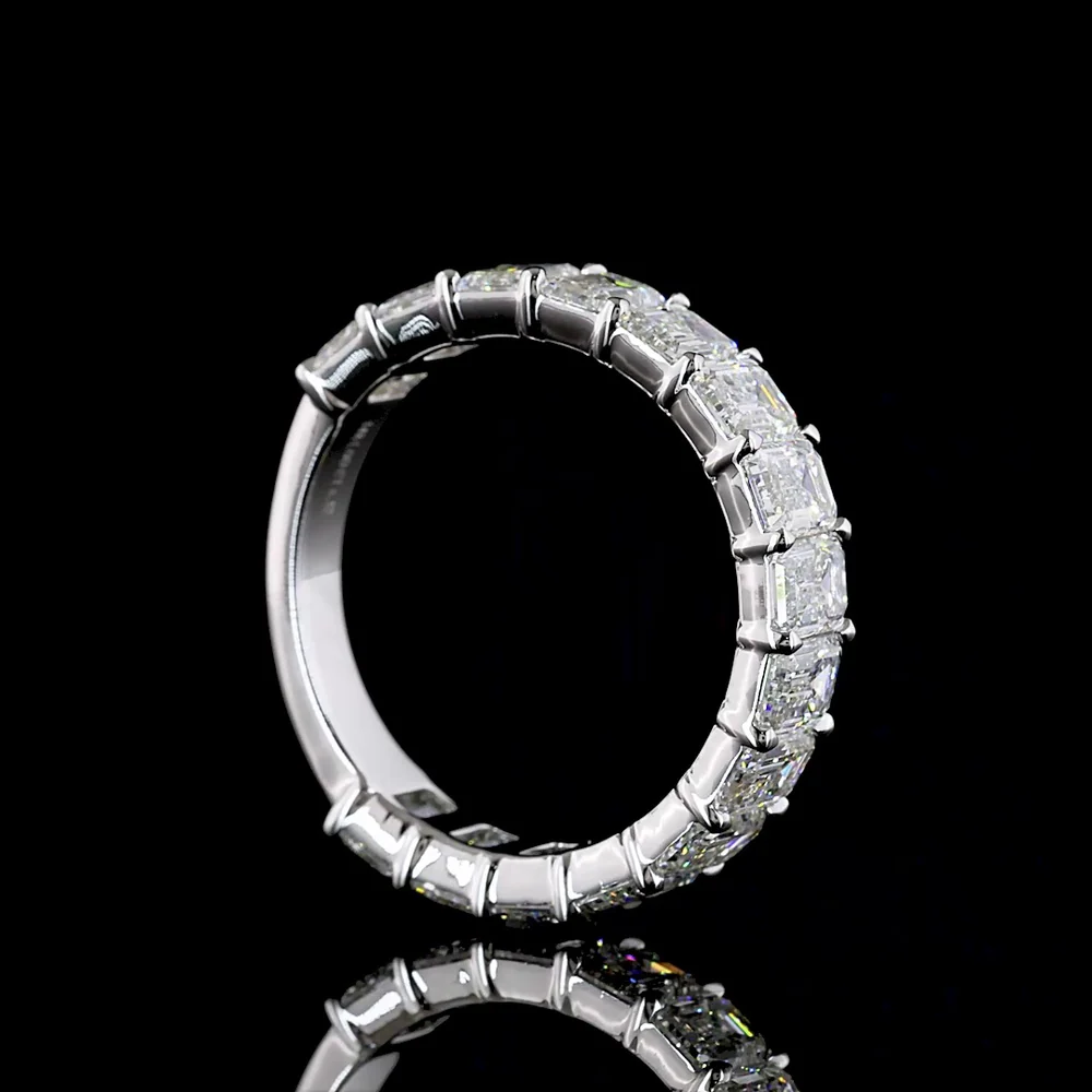 14K White Gold 3/4 Eternity Band with 15 Emerald Cut Lab Diamonds - 4.12 Carat Total Weight, E-F Color VS Clarity - Covaloro Fine Jewelry - Image 3