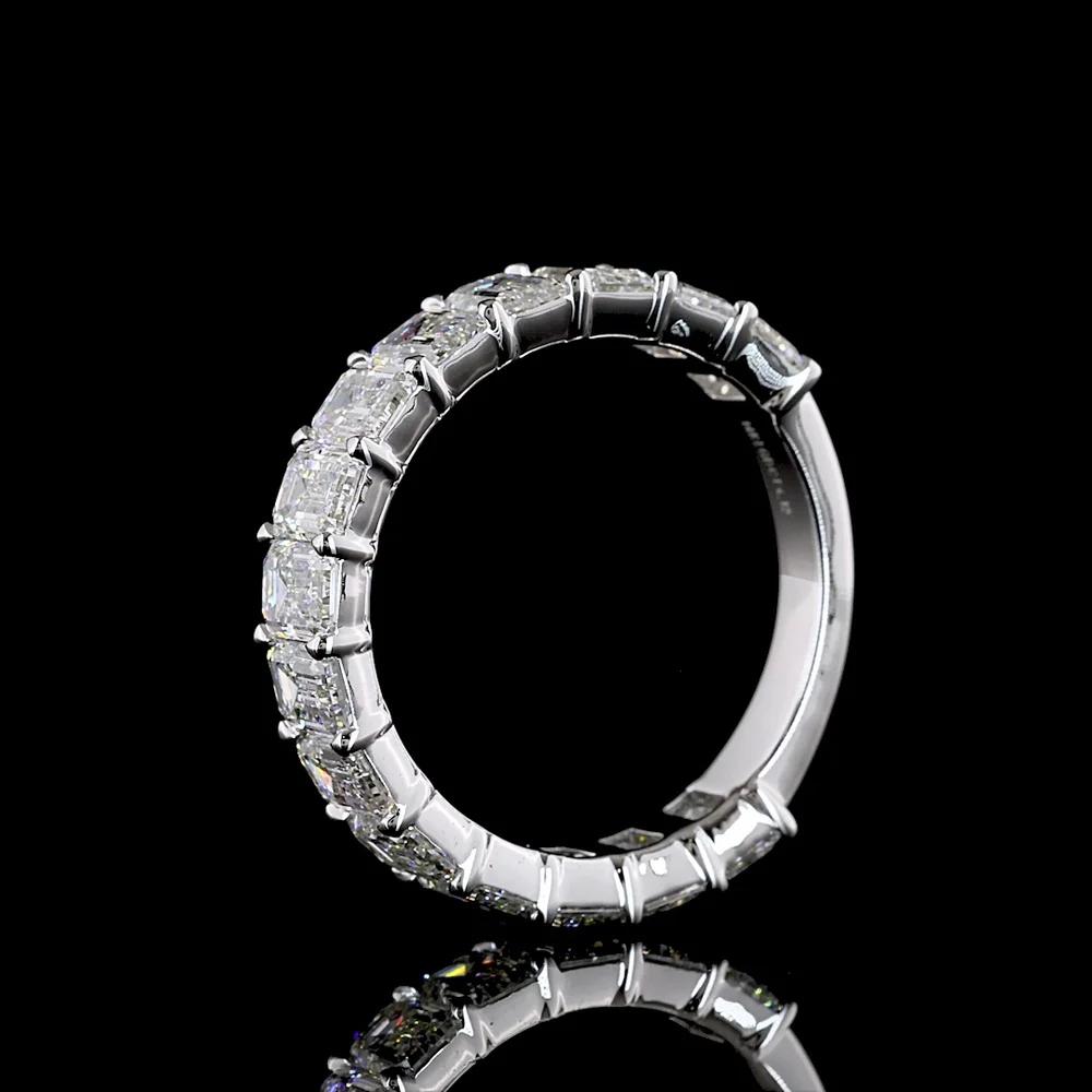 14K White Gold 3/4 Eternity Band with 15 Emerald Cut Lab Diamonds - 4.12 Carat Total Weight, E-F Color VS Clarity - Covaloro Fine Jewelry - Image 4