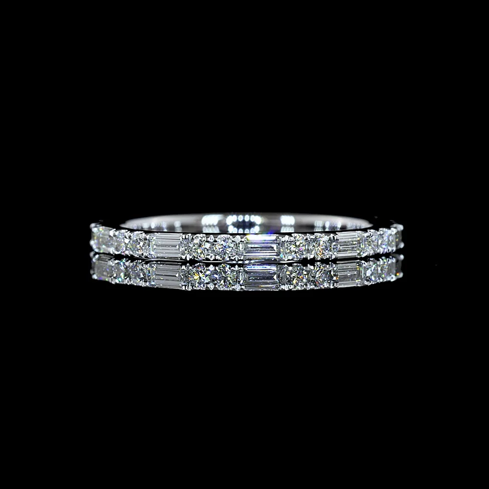 14K White Gold 3/4 Eternity Band with Alternating Baguette and Brilliant Cut Lab Diamonds - 0.55 Carats Total Diamond Weight - Covaloro Fine Jewelry