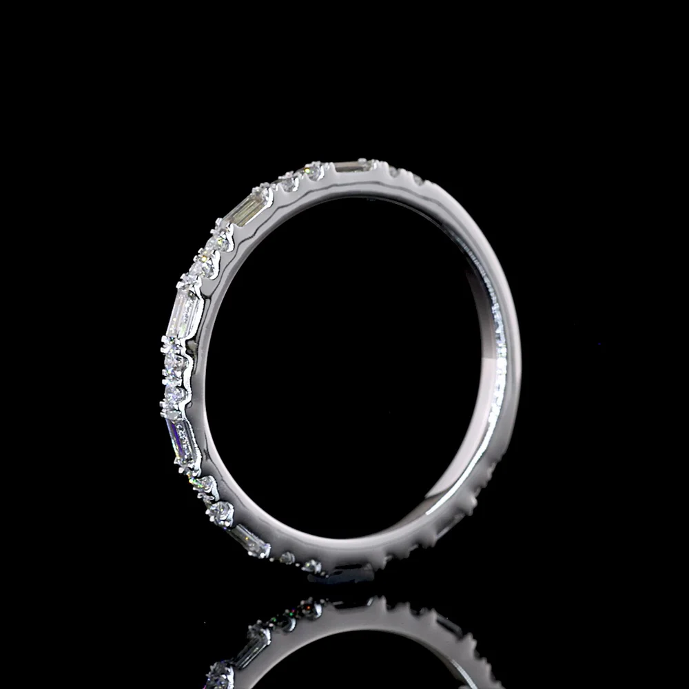 14K White Gold 3/4 Eternity Band with Alternating Baguette and Brilliant Cut Lab Diamonds - 0.55 Carats Total Diamond Weight - Covaloro Fine Jewelry - Image 4