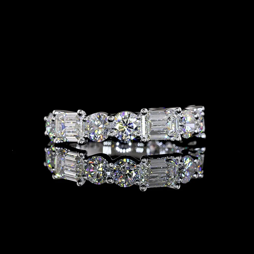 14K White Gold 3/4 Eternity Band with Alternating East-West Emerald Cut and Round Lab Diamonds - 3.31 Carats Total Diamond Weight - Covaloro Fine Jewelry