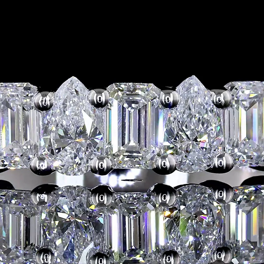 14K White Gold 3/4 Eternity Band with Alternating Emerald Cut and Pear Shape Lab Diamonds - 0.91 Carats Total Diamond Weight - Covaloro Fine Jewelry - Image 2