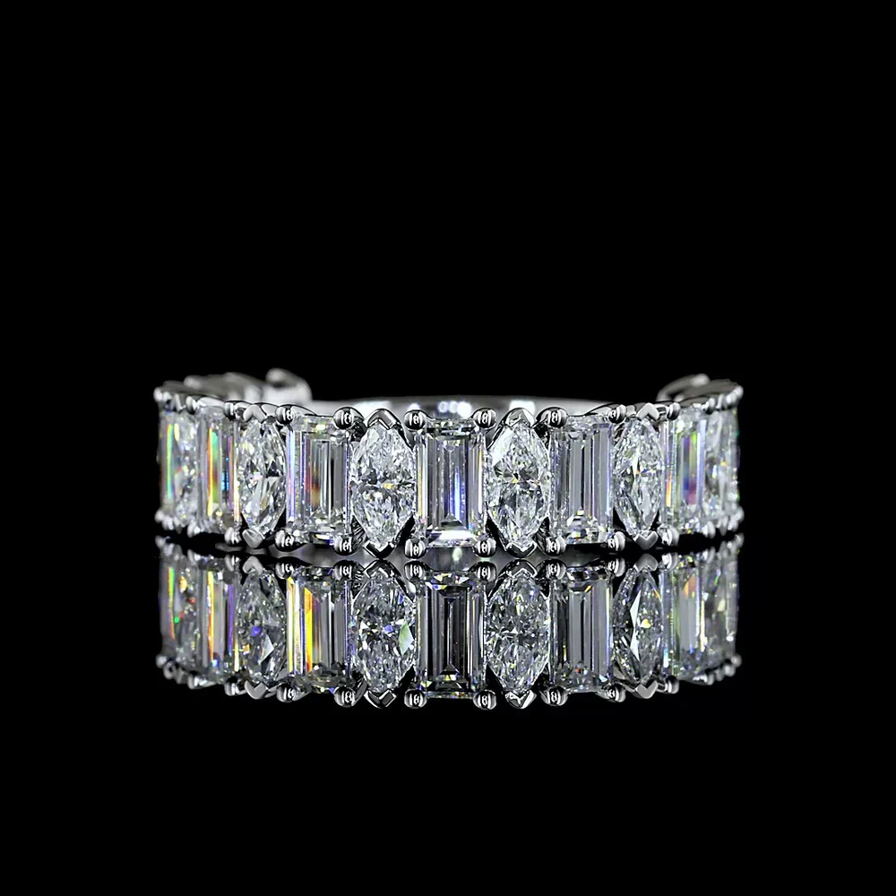14K White Gold 3/4 Eternity Band with Alternating Marquise and Baguette Lab Diamonds - 1.73 Carat Total Weight - Covaloro Fine Jewelry