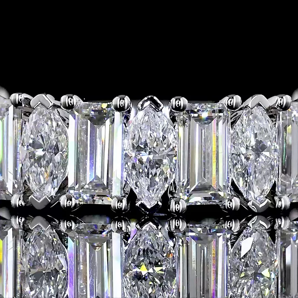 14K White Gold 3/4 Eternity Band with Alternating Marquise and Baguette Lab Diamonds - 1.73 Carat Total Weight - Covaloro Fine Jewelry - Image 2