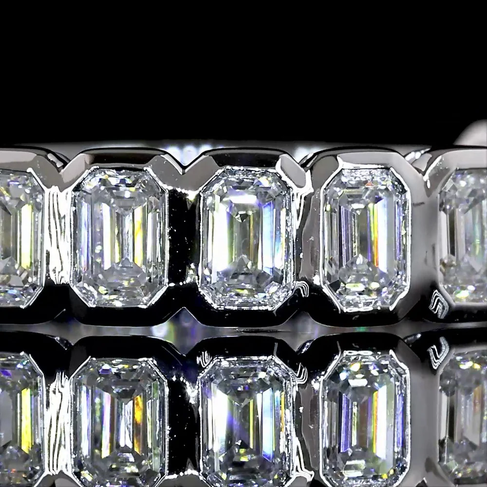 14K White Gold 3/4 Eternity Band with Bezel-Set Emerald Cut Lab Diamonds - 1.18 Carat Total Weight, E-F Color, VS Clarity - Covaloro Fine Jewelry - Image 2