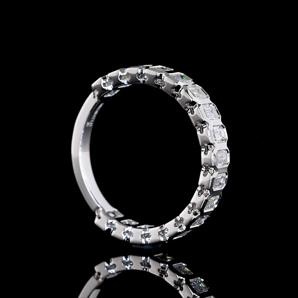14K White Gold 3/4 Eternity Band with Bezel-Set Emerald Cut Lab Diamonds - 1.18 Carat Total Weight, E-F Color, VS Clarity - Covaloro Fine Jewelry - Image 3