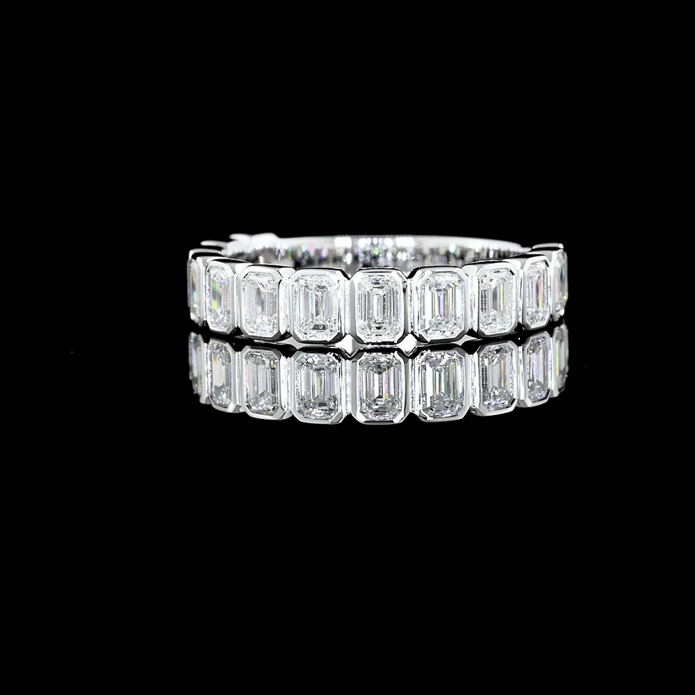 14K White Gold 3/4 Eternity Band with Bezel Set Emerald Cut Lab Diamonds - 1.26 Carats Total Diamond Weight - Covaloro Fine Jewelry