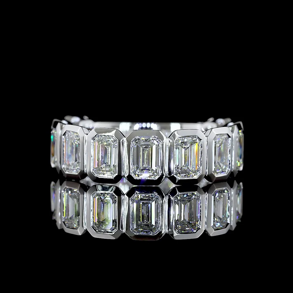 14K White Gold 3/4 Eternity Band with Bezel Set Emerald Cut Lab Diamonds - 2.96 Carat Total Weight, E-F Color VS2 Clarity - Covaloro Fine Jewelry