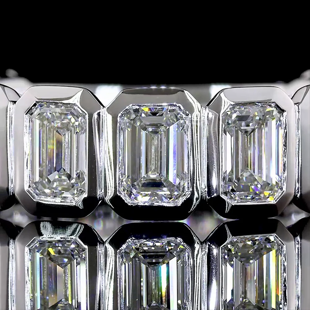 14K White Gold 3/4 Eternity Band with Bezel Set Emerald Cut Lab Diamonds - 2.96 Carat Total Weight, E-F Color VS2 Clarity - Covaloro Fine Jewelry - Image 2