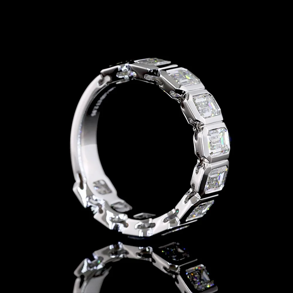 14K White Gold 3/4 Eternity Band with Bezel Set Emerald Cut Lab Diamonds - 2.96 Carat Total Weight, E-F Color VS2 Clarity - Covaloro Fine Jewelry - Image 3