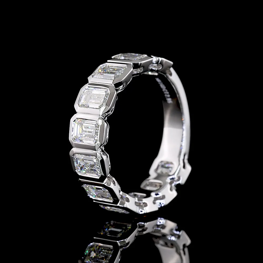 14K White Gold 3/4 Eternity Band with Bezel Set Emerald Cut Lab Diamonds - 2.96 Carat Total Weight, E-F Color VS2 Clarity - Covaloro Fine Jewelry - Image 4