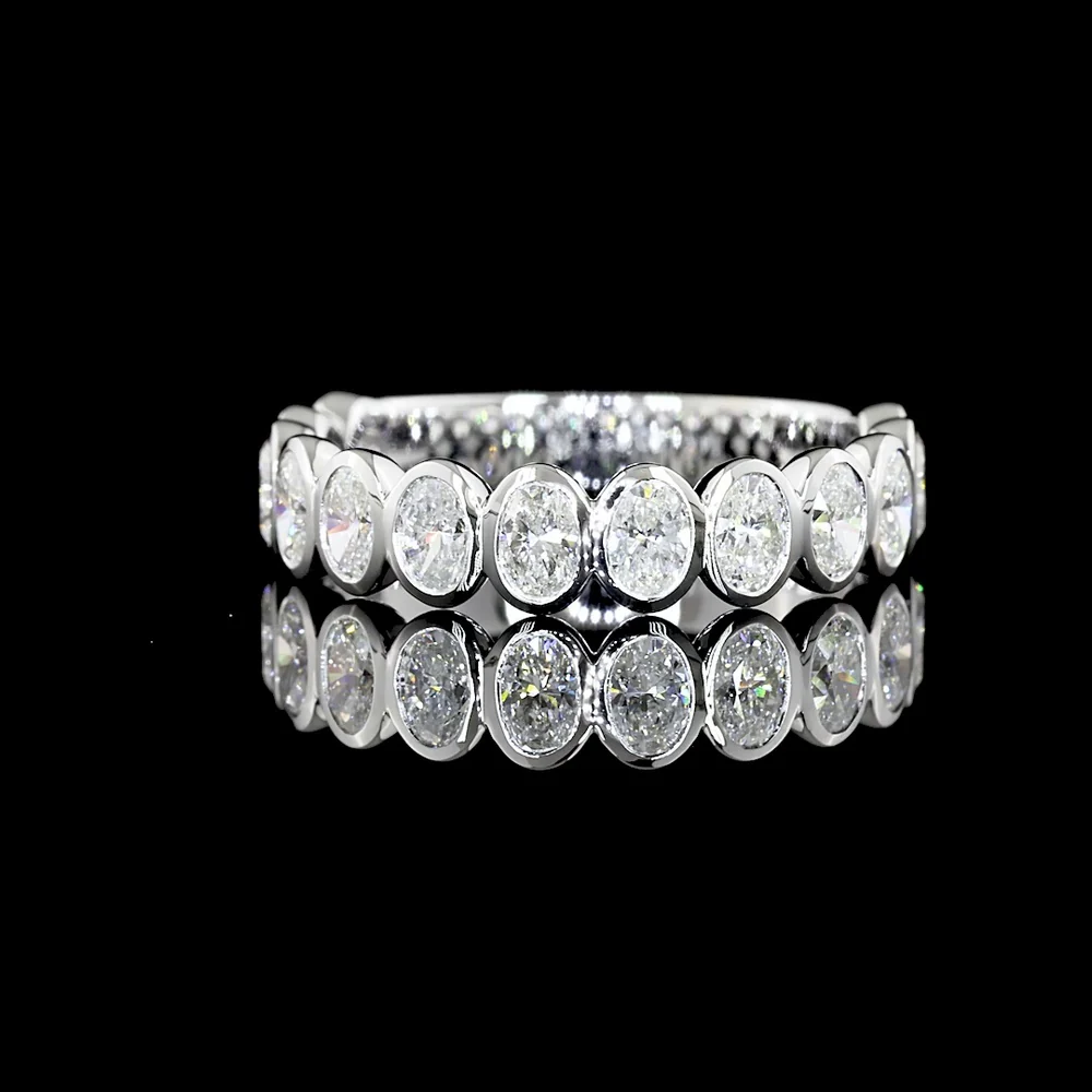 14K White Gold 3/4 Eternity Band with Bezel Set Oval Cut Lab Diamonds - 1.16 Carats Total Diamond Weight - Covaloro Fine Jewelry