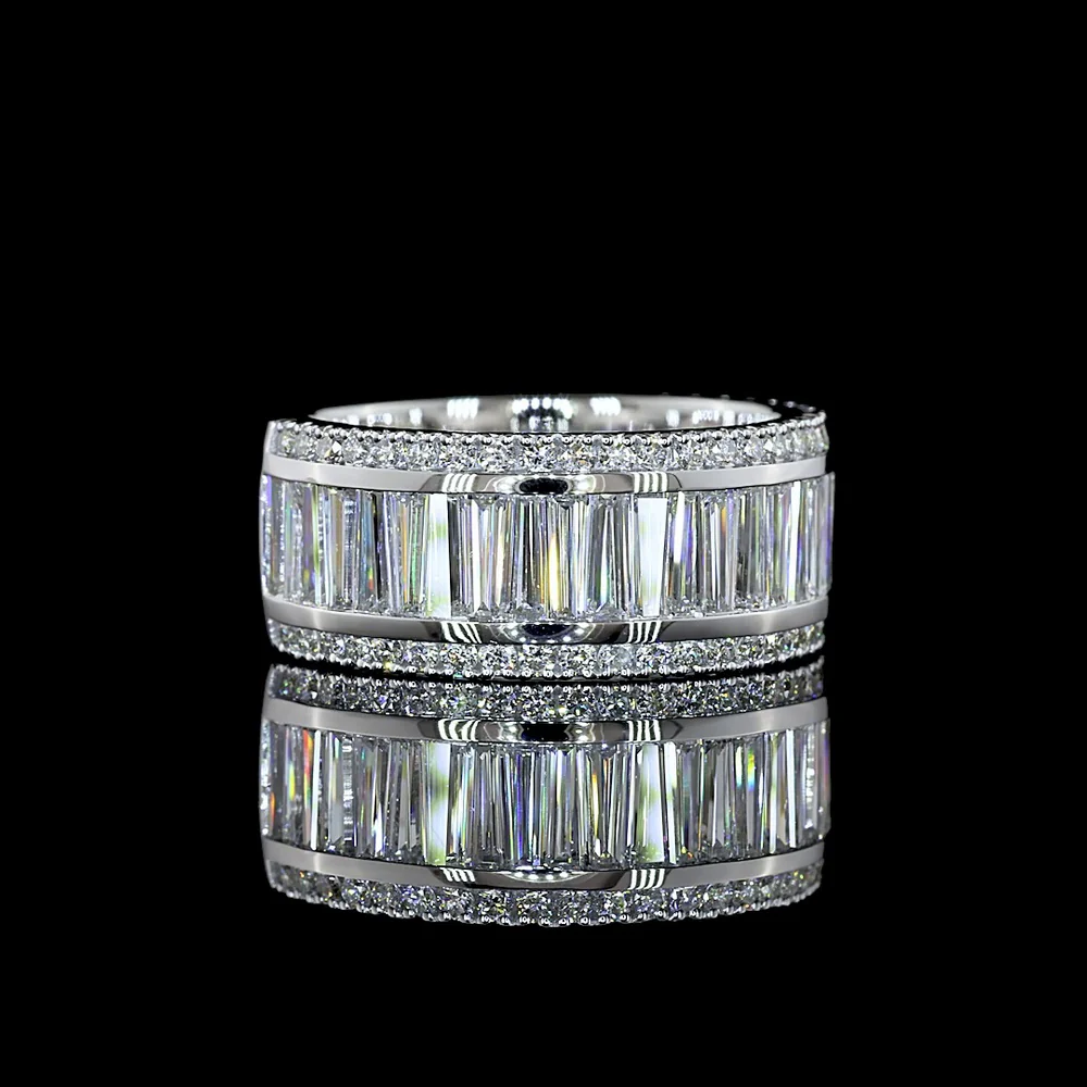 14K White Gold 3/4 Eternity Band with Channel Set Baguette and Round Lab Diamonds - 3.32 Carat Total Diamond Weight - Covaloro Fine Jewelry