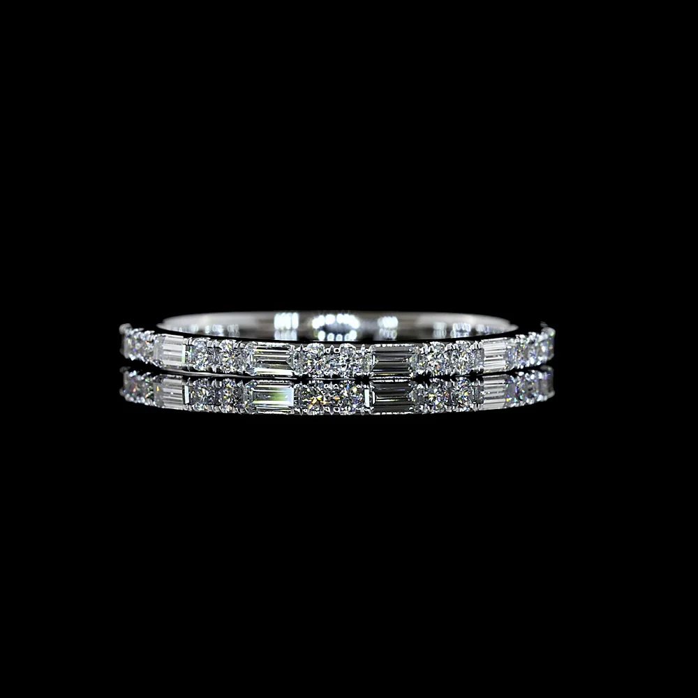 14K White Gold 3/4 Eternity Band with East-West Baguette and Round Lab Diamonds - 0.59 Carat Total Weight, E-F VS1 - Covaloro Fine Jewelry