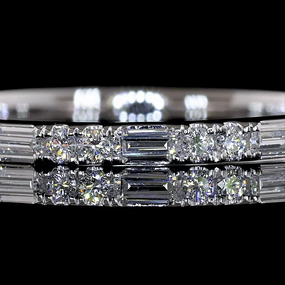 14K White Gold 3/4 Eternity Band with East-West Baguette and Round Lab Diamonds - 0.59 Carat Total Weight, E-F VS1 - Covaloro Fine Jewelry - Image 2