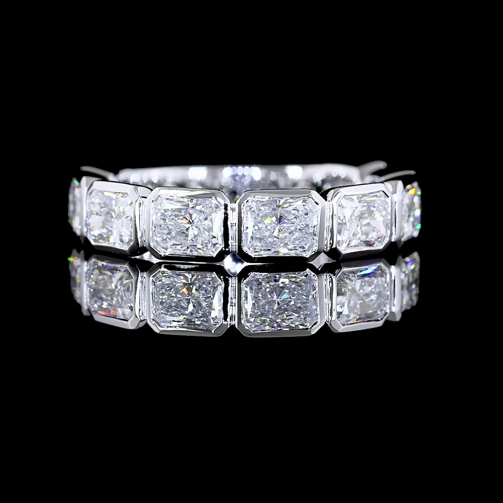 14K White Gold 3/4 Eternity Band with East-West Bezel Set Radiant Cut Lab Diamonds - 2.37 Carat Total Weight - Covaloro Fine Jewelry