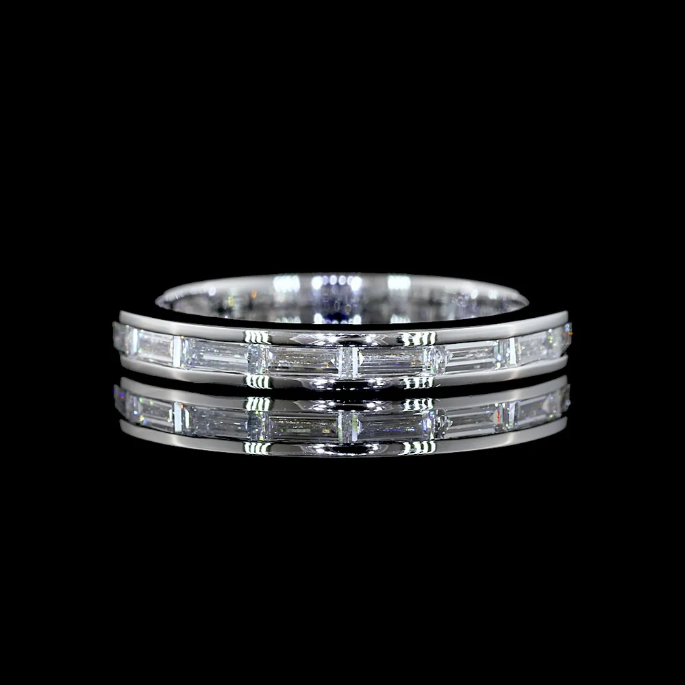 14K White Gold 3/4 Eternity Band with East-West Channel Set Baguette Cut Lab Diamonds - 0.83 Carats Total Diamond Weight - Covaloro Fine Jewelry