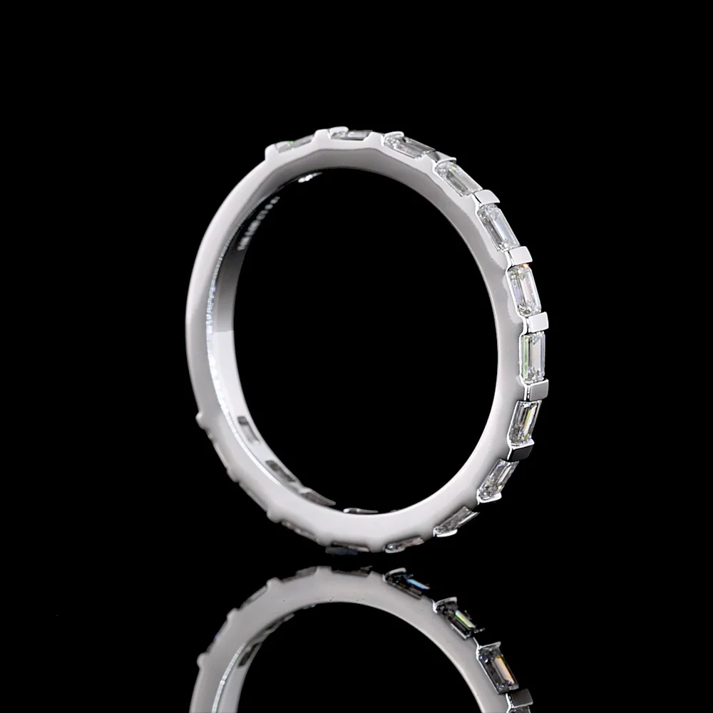 14K White Gold 3/4 Eternity Band with East-West Half Bezel Set Emerald Cut Lab Diamonds - 0.87 Carat Total Weight - Covaloro Fine Jewelry - Image 3