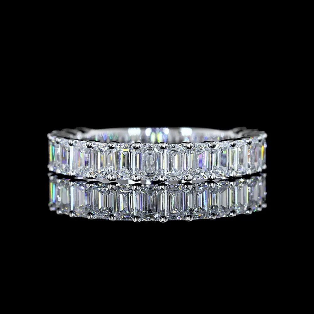 14K White Gold 3/4 Eternity Band with East-West Prong Set Emerald Cut Lab Diamonds - 2.06 Carats Total Diamond Weight - Covaloro Fine Jewelry
