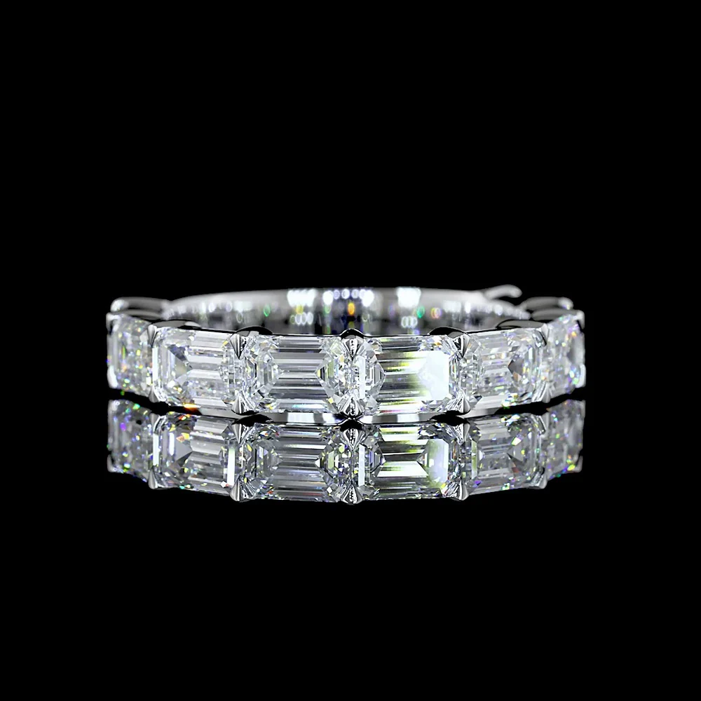 14K White Gold 3/4 Eternity Band with East-West Set Emerald Cut Lab Diamonds - 3.09 Carats Total Diamond Weight - Covaloro Fine Jewelry
