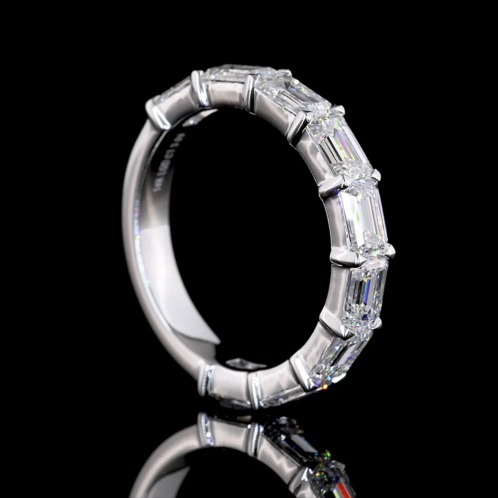 14K White Gold 3/4 Eternity Band with East-West Set Emerald Cut Lab Diamonds - 3.09 Carats Total Diamond Weight - Covaloro Fine Jewelry - Image 3