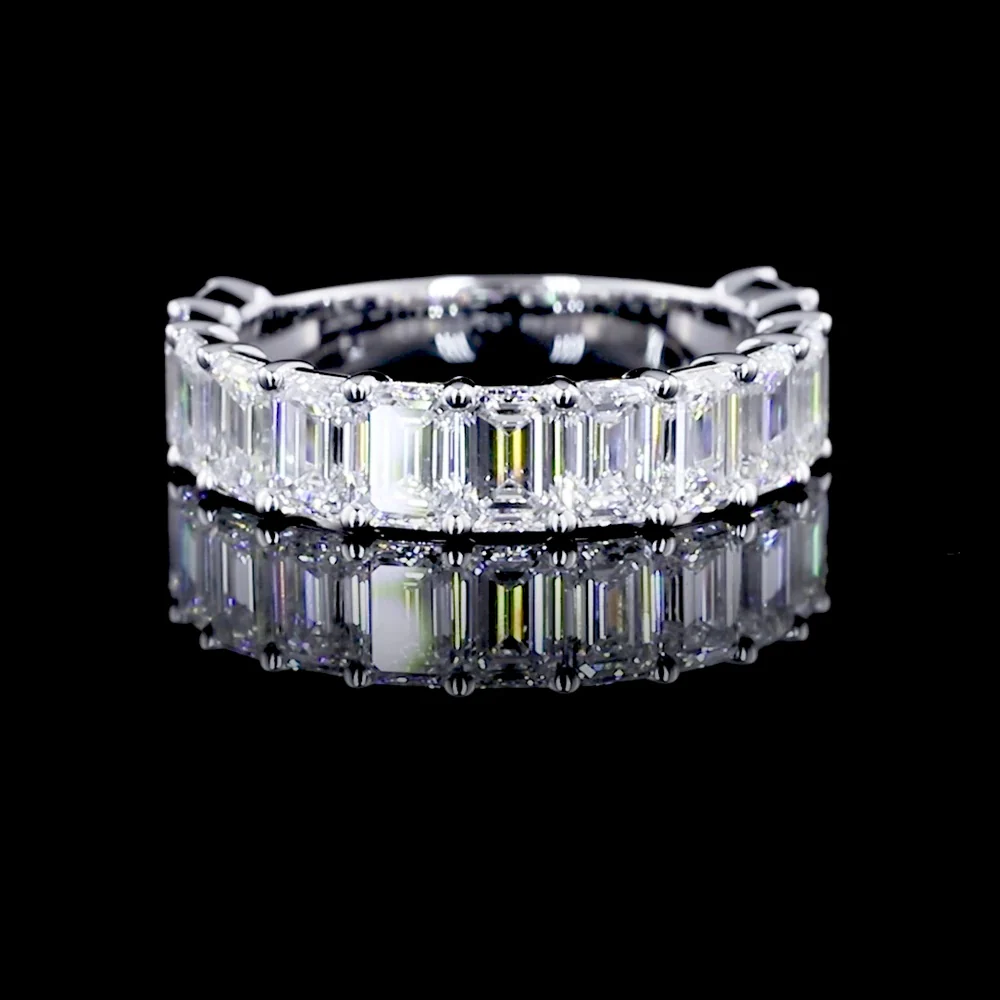14K White Gold 3/4 Eternity Band with East-West Set Emerald Cut Lab Diamonds - 4.05 Carats Total Diamond Weight - Covaloro Fine Jewelry