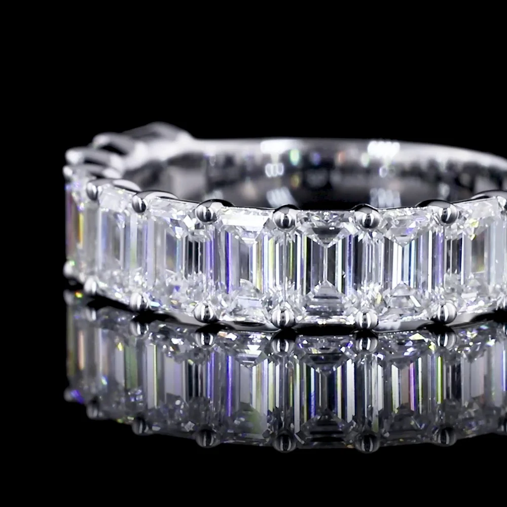 14K White Gold 3/4 Eternity Band with East-West Set Emerald Cut Lab Diamonds - 4.05 Carats Total Diamond Weight - Covaloro Fine Jewelry - Image 2