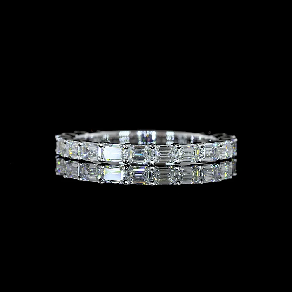 14K White Gold 3/4 Eternity Band with East-West Set Emerald Cut Natural Diamonds - 1.08 Carat Total Weight, E-F Color VS+ Clarity - Covaloro Fine Jewelry