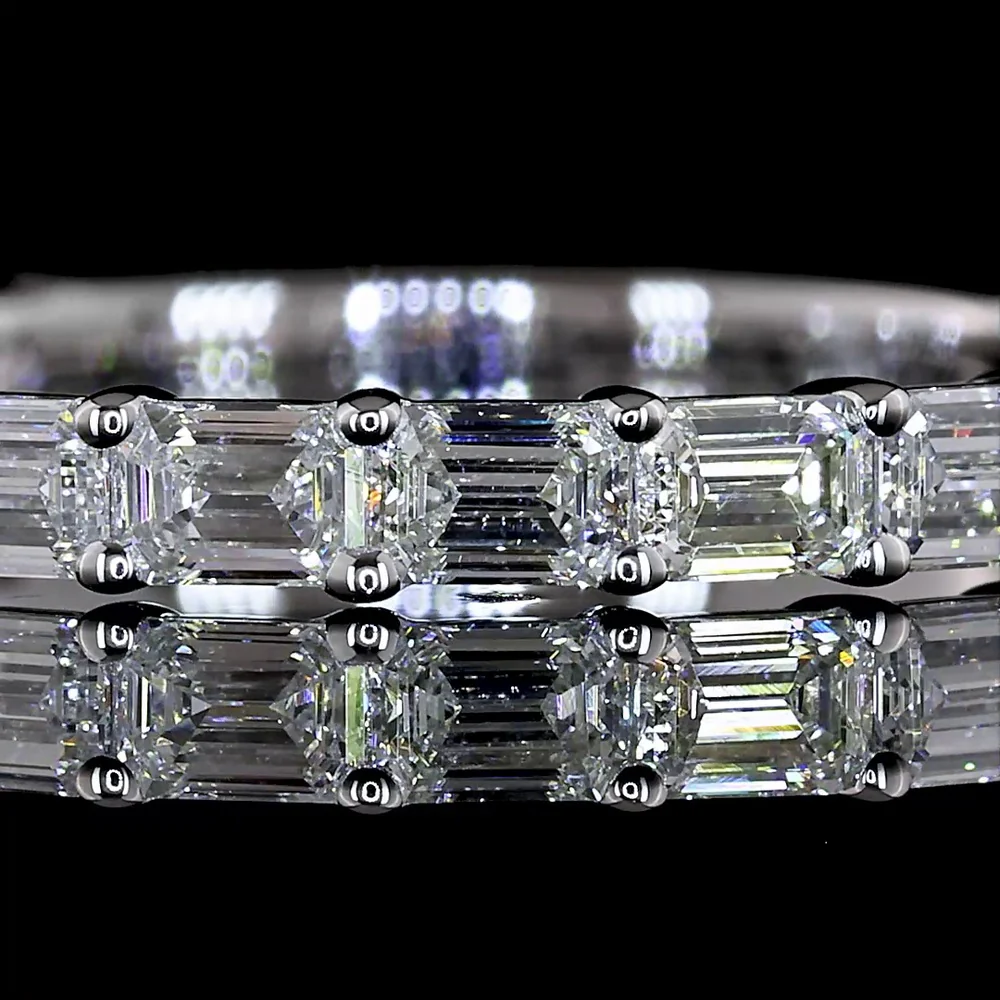 14K White Gold 3/4 Eternity Band with East-West Set Emerald Cut Natural Diamonds - 1.08 Carat Total Weight, E-F Color VS+ Clarity - Covaloro Fine Jewelry - Image 2