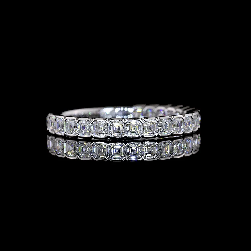 14K White Gold 3/4 Eternity Band with Half-Bezel Set Asscher Cut Lab Diamonds - 0.92 Carats Total Diamond Weight - Covaloro Fine Jewelry