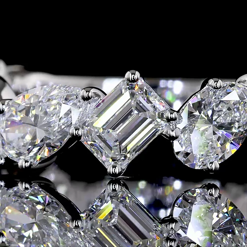 14K White Gold 3/4 Eternity Band with Mixed Shape Lab Diamonds (Emerald, Pear, Marquise, Oval) - 2.31 Carats Total Diamond Weight - Covaloro Fine Jewelry - Image 2