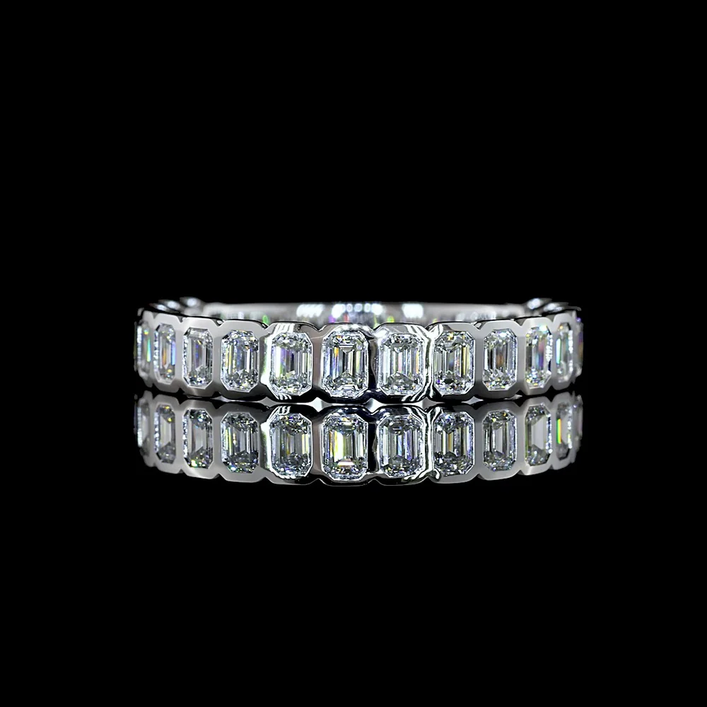 14K White Gold 3/4 Eternity Band with North-South Bezel Set Emerald Cut Natural Diamonds - 0.99 Carats Total Diamond Weight - Covaloro Fine Jewelry