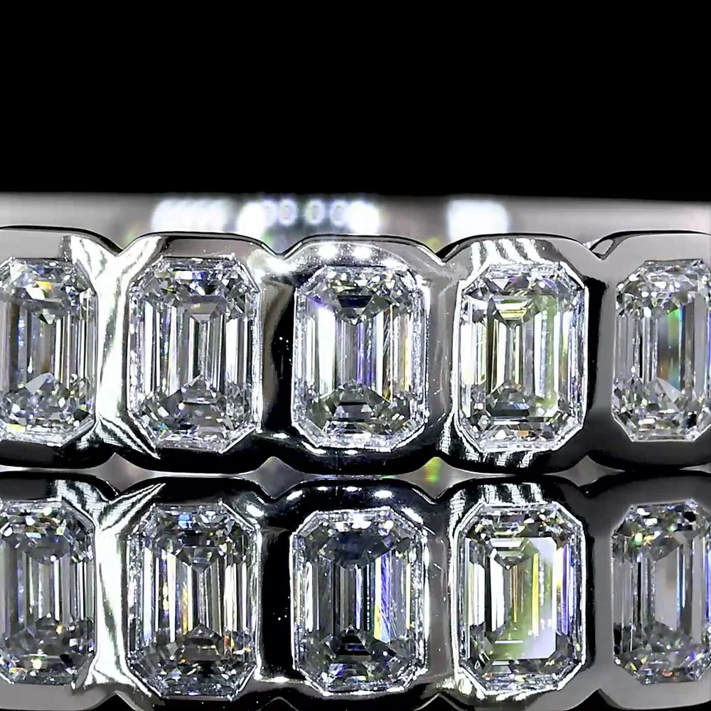 14K White Gold 3/4 Eternity Band with North-South Bezel Set Emerald Cut Natural Diamonds - 0.99 Carats Total Diamond Weight - Covaloro Fine Jewelry - Image 2