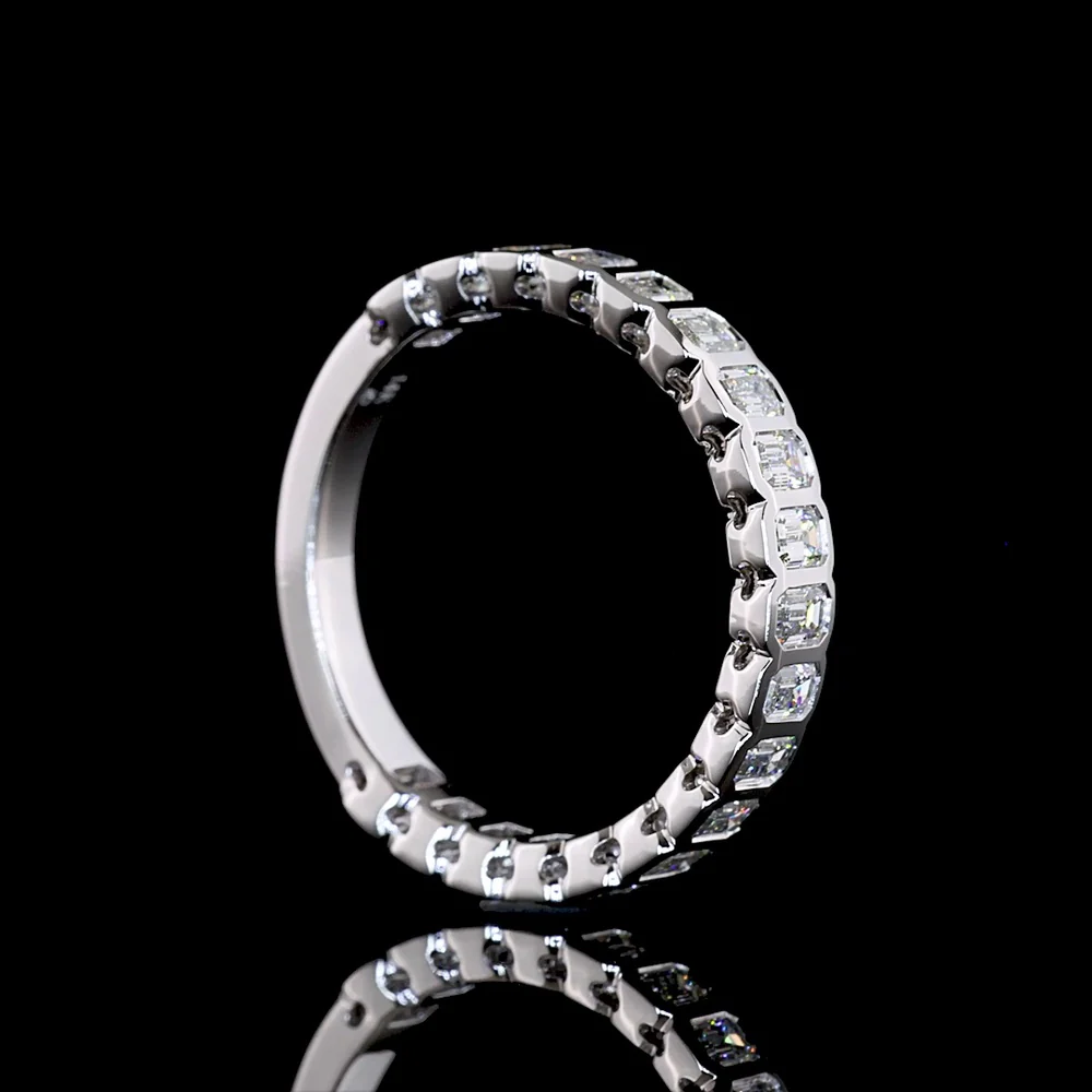 14K White Gold 3/4 Eternity Band with North-South Bezel Set Emerald Cut Natural Diamonds - 0.99 Carats Total Diamond Weight - Covaloro Fine Jewelry - Image 3