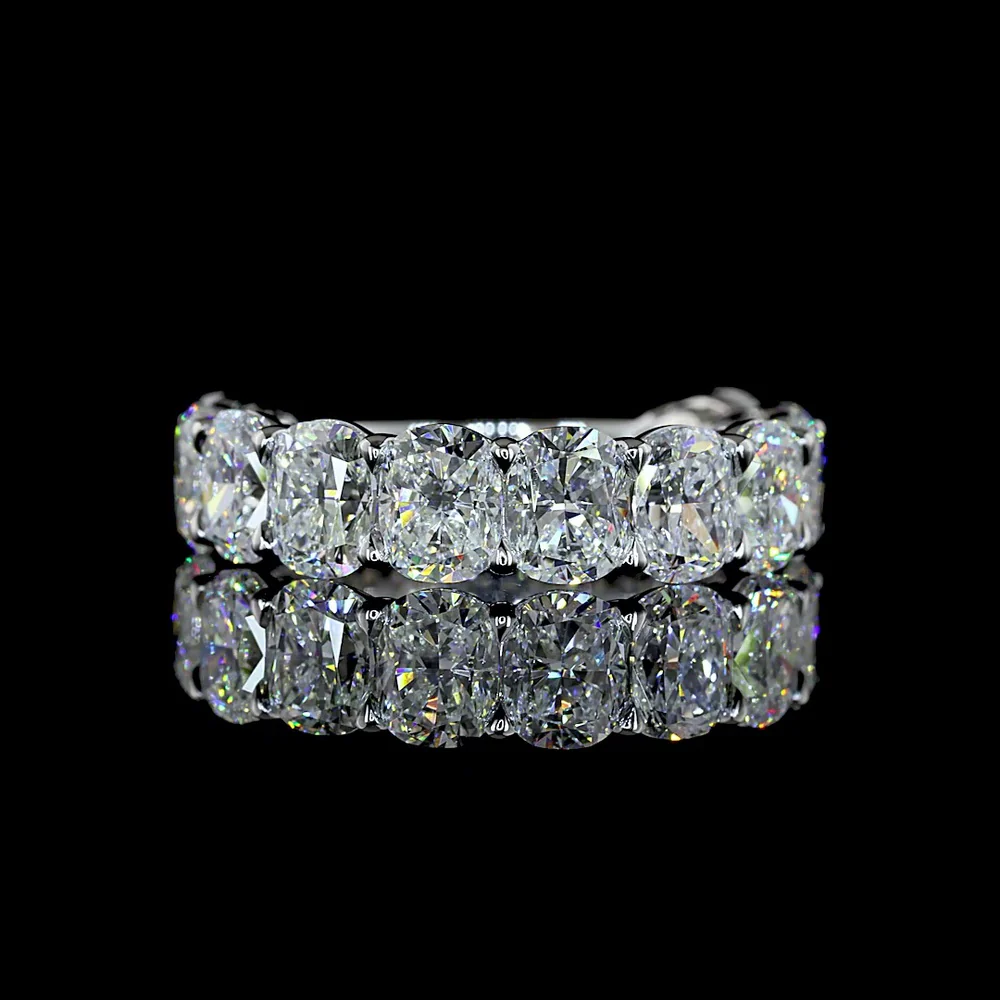 14K White Gold 3/4 Eternity Band with North-South Cushion Brilliant Lab Diamonds - 5.12 Carats Total Diamond Weight - Covaloro Fine Jewelry