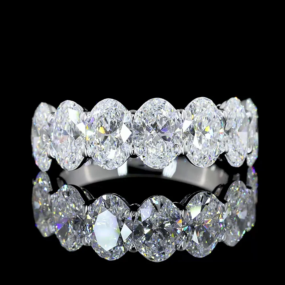14K White Gold 3/4 Eternity Band with North-South Oval Lab Grown Diamonds - 3.99 Carats Total Weight, E-F Color VS Clarity - Covaloro Fine Jewelry