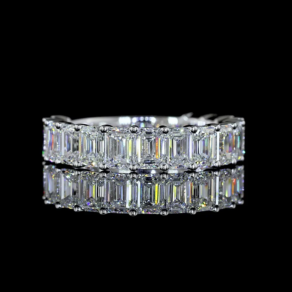 14K White Gold 3/4 Eternity Band with North-South Prong Set Emerald Cut Lab Diamonds - 3.29 Carats Total Diamond Weight - Covaloro Fine Jewelry