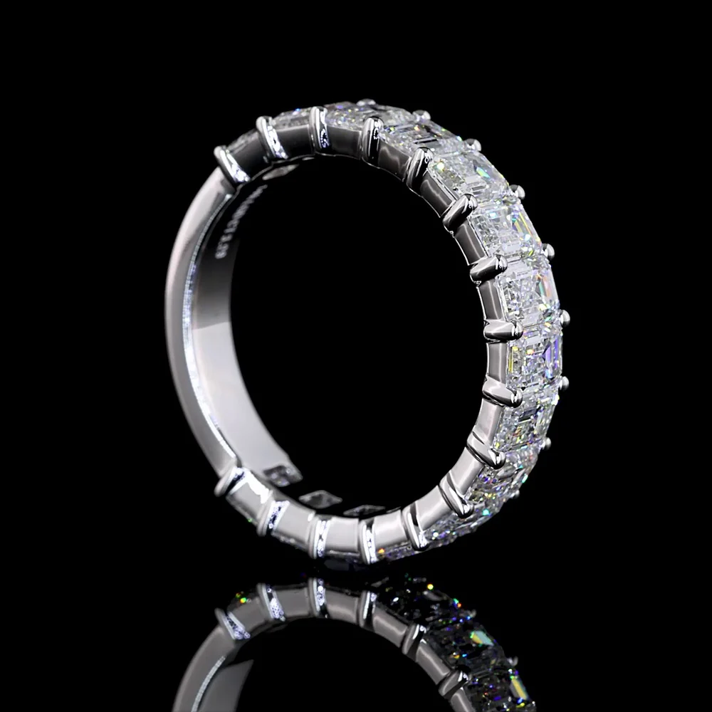 14K White Gold 3/4 Eternity Band with North-South Prong Set Emerald Cut Lab Diamonds - 3.29 Carats Total Diamond Weight - Covaloro Fine Jewelry - Image 3