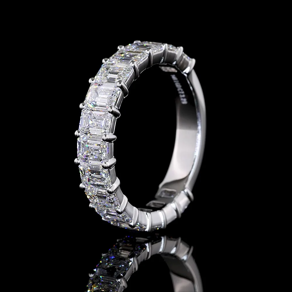 14K White Gold 3/4 Eternity Band with North-South Prong Set Emerald Cut Lab Diamonds - 3.29 Carats Total Diamond Weight - Covaloro Fine Jewelry - Image 4