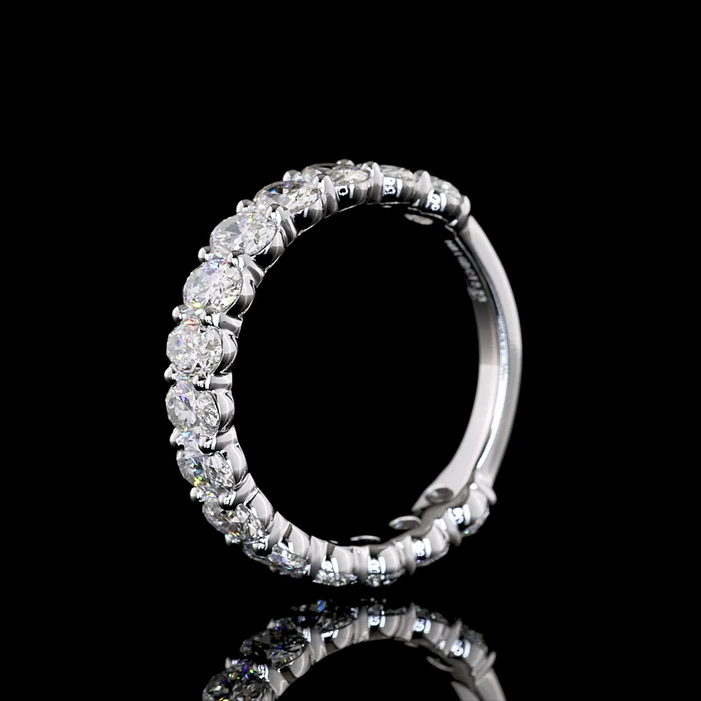 14K White Gold 3/4 Eternity Band with North-South Prong Set Oval Cut Lab Diamonds - 2.21 Carats Total Diamond Weight - Covaloro Fine Jewelry